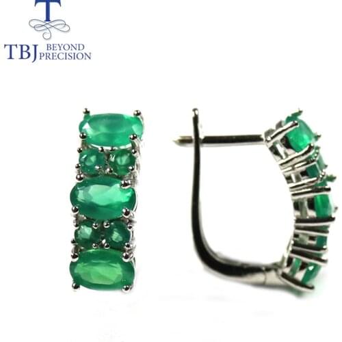 Green agate good clasp Earrings Natural gemstone in 925 Sterling Silver simple design fine jewelry for girls nice birthday gift