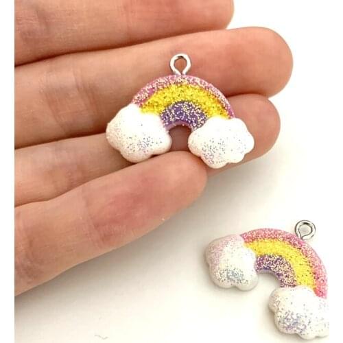 Resin Simulation Glitter Rainbow Pendant DIY Accessories Charms Handmade Necklace Keychains Earrings 50PCS