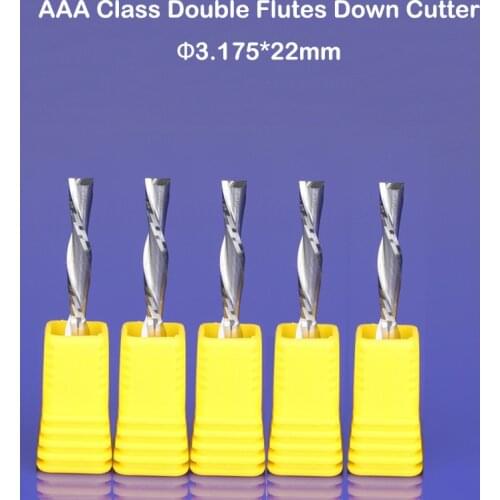 5pcs AAA 3.175X22mm DOWN Cut Two Flutes Spiral Carbide Mill Tool Cutters for CNC Router Wood Acylic Aluminum End Mill Cutter Bit