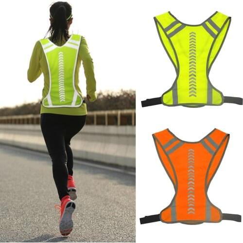 Adjustable Buckle Reflective Vest Inside Pocket Arrow Pattern Indicator Reflector Jacket Vest for Running Jogging Cycling