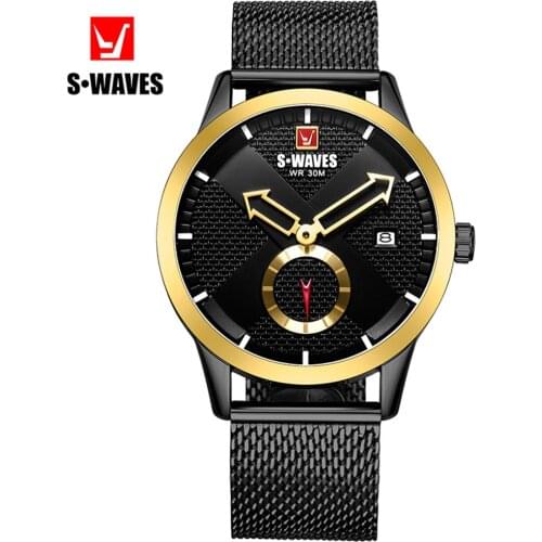 SWAVES Watches Mens 2019 New Gold Black Luxury Quartz Army Watch Men Water Resistant Stainless Steel Reloj Hombre Dropshipping