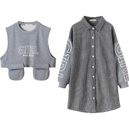 Spring New Pattern Girl Suit Dresses + Vests Two Piece Set Fashion Comfortable Sweet Big Children Skirts Casual Clothes 4-9Year