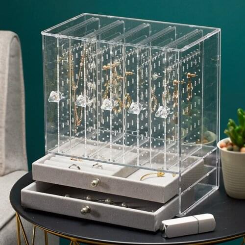 Capacity Jewelry Earr Storage Box Transparent Jewelry Display Rack with Flannel Drawer Dust-proof Princess Plastic Jewelry Rack