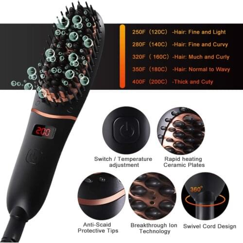 Beard Straightener Brush Hair Straightening Brush with Cordless Anti Scald Auto Shut Off Mini Sized for Travel Home 2 in 1 Brush