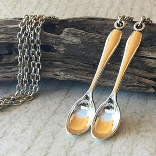 Handmade Jewelry Accessories Spoon Charms Necklaces Women Gift Vintage Fashion Pendant Necklace Long Cross Chain Choker Collares