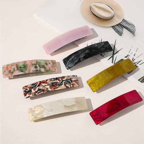 Korean Women Acetate Resin Hair Claw Clip Rectangle Hairpins Geometric Barrette Vintage Marble Print Side Bobby Pins Accessories