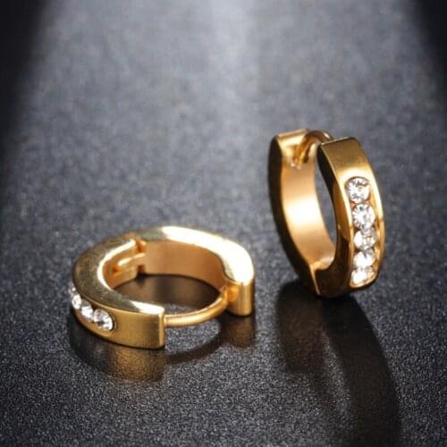 Beiliwol Mini Hoop Earrings for Women High Polished 316L Stainless Steel Gold-Color Clear Crystal Personality Design New Arrival