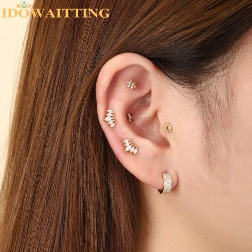 High quality Mini small girl women jewelry multi piercing 925 sterling silver multi oval cz shiny cubic zirconia earring stud