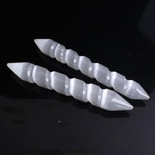 1PC White Gypsum Selenite Polished Stone Double Point Spiral Flame Shape Quartz Crystal Healing Gift