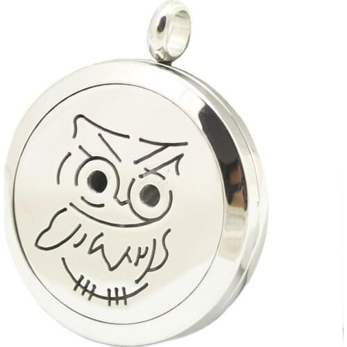 10pcs 30mm Stainless Stell Cut Owl Premium Aromatherapy Essential Oil Diffuser Locket Pendant Women Necklace