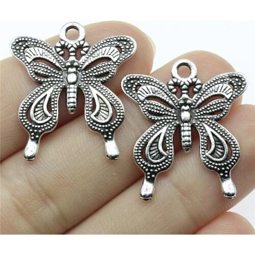 Newest 10Pcs 27*25mm Antique Silver Color Butterfly Charms For DIY Jewelry Making Pretty Necklace Pendant Accessories Gifts