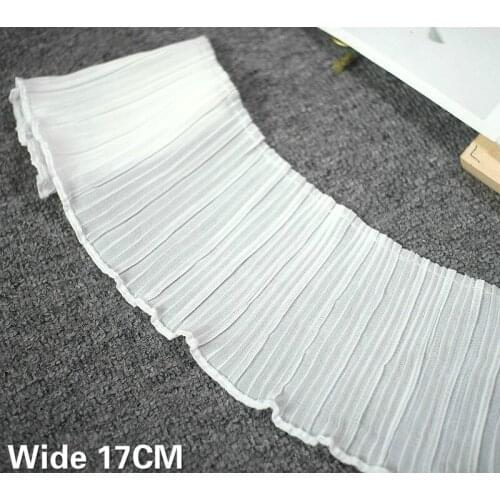 17CM Wide Pleated Chiffon Fabric Stretch Lace Embroidery Fringe Ribbon Skirts Edge Elastic Ruffle Trim DIY Apparels Sewing Decor