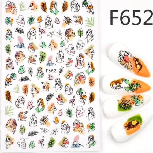 3D Abstract Graffiti sticker for nail art decoration ins tyle butterfly leaves flowers manicure slider nail adhesive FW067