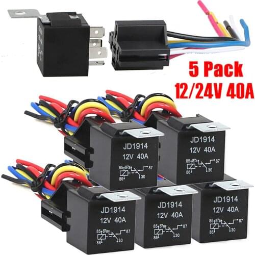 5PCS Waterproof Automotive Relay 12 V/24 V 5pin 40A Car Relay Automotive Relay Relay Harness Relay Socket For Car Audio System