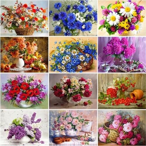 5D Diamond Painting Cross Stitch DIY Flower Vase Full Round Drill Rhinestone Diamond Embroidery Home Decor