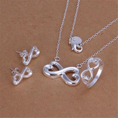 925 sterling Silver Jewelry set for women 8-shaped heart pendant Bracelets necklaces stud earrings Fashion Party Christmas Gifts