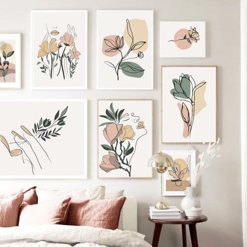 Abstract Woman Sexy Line Begonia Flower Wall Art Canvas Painting Nordic Posters And Prints Wall Pictures For Living Room Decor