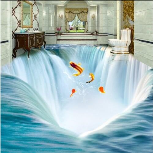 Beibehang Large custom flooring waterfall water 3D floor tiles three-dimensional painting thick painted papel de parede