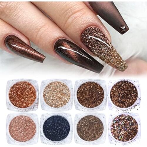 6pcs Nail Glitter Rose Gold Colors Sandy Powder Shiny Luxury Sparkles Nail Art Sequins Pigment Flakes Dust 3D Decorations