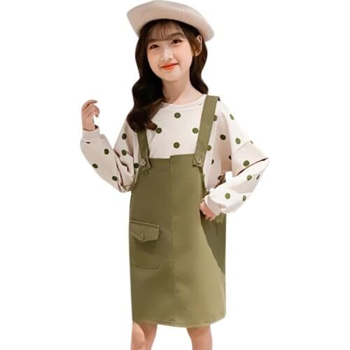 Kids Clothes Dot Pattern Girls Outfits Sweatshirt + Jumpsuit Girls Tracksuit Casual Style Tracksuits For Children