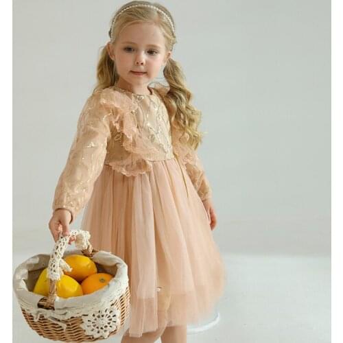 Kids Autumn Winter Clothing Christmas Outfits Long Sleeve Solid Dress Baby Girls Causal Princess Dress Children Lace Dress