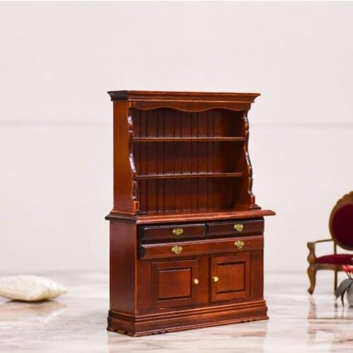 G05-X5047 children baby gift Toy 1:12 Dollhouse mini Furniture Miniature rement wooden brown display cabinet bookcase model 1pcs