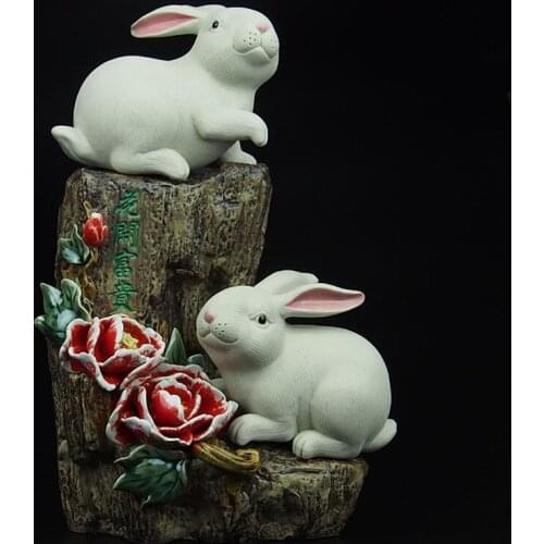 Folk Art Porcelain Ceramic Chinese Animal Figurine Collection Vivid Rabbits and Elegant Handcraft for Home Decoration SYXA003