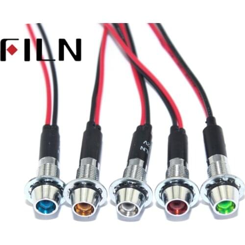 FILN FL1M-8CW-1 8mm red yellow blue green white 12v 220v led metal signal indicator light lamp with cable 20cm