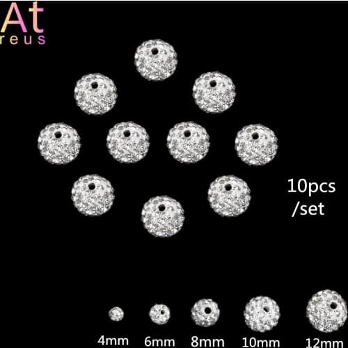 Hot 10pcs 4 6 8 10 12mm Rhinestones Round Polymer Clay Beads For Bracelet Necklace Earrings DIY Crystal Ball Jewelry Making