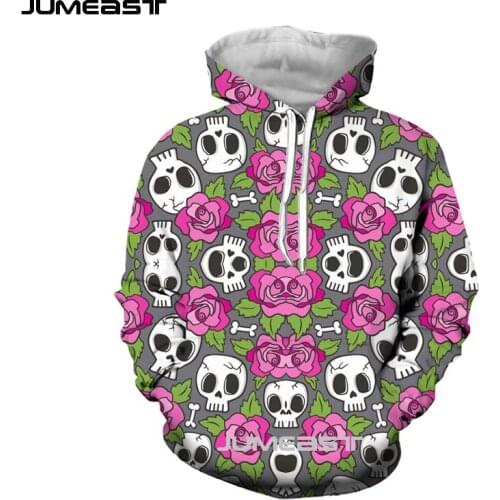 Jumeast Brand Men/Women 3D Printed Sweatshirt Red Rose And Skull Long Sleeve Fashion Cap Hoody Sport Pullover Spring Hoodies