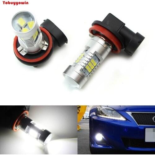 2Pcs White H8 H11 H64211 PGJ19-2 Car Front DRL Fog Light 2835 21SMD Led Car Driving Daytime Running Lights 21W DC 12V-24V