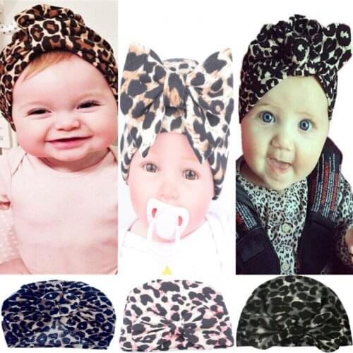 Newborn Infant Kids Baby Girl Leopard Pattern Twist Knot Cotton Beanie Hat Cap