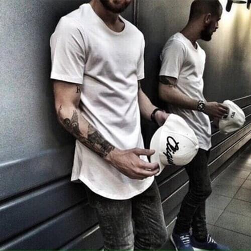 Summer New Tshirt Men Casual O-Neck Solid Color Mens T-Shirt Fashion Arc Hem Hip Hop Streetwear T-Shirts Loose Oversize Tshirts