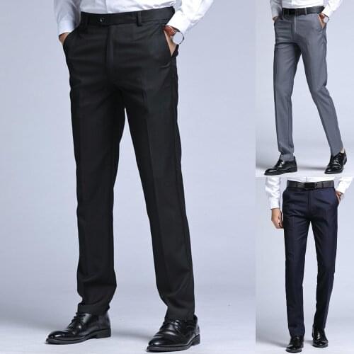 Plus Size Mens Suit Pants Solid Color Male Elastic Straight Business Formal Trousers Men Suit Pants hommes costume pantalon