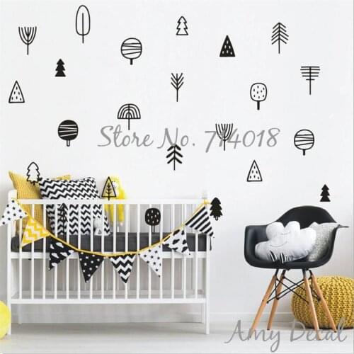 Tree Wall Decals Cute Woodland Nursery Decor Pine Tree Forest Wall Decals Kids Wall Stickers Murals Vinilos Paredes A812