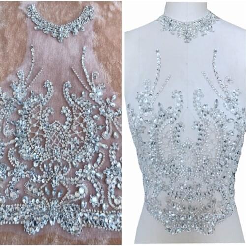 ZBROH Pure hand made sew on Rhinestones applique on mesh silver/gold/multicolored crystals patches 39*29cm dress accessory