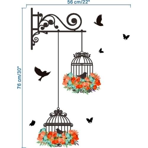Birdcage Flower Flying For Living Room Nursery Room Wall Stickers Vinyl Wall Decals Wall Sticker For Kids Room Home Decor