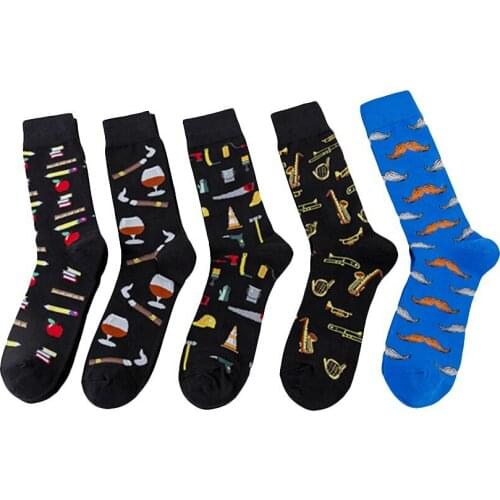 Novelty Mens Cotton Funny Socks Harajuku Creative Book Beard Pattern Happy Socks Dress Wedding Casual Socks Clacetines Hombre