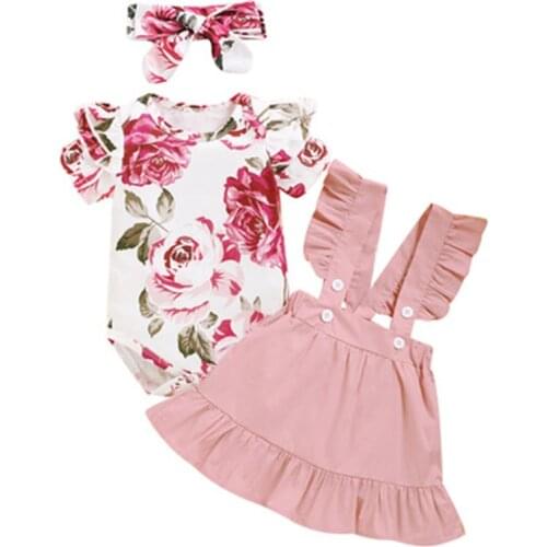 Infant Baby Girls Clothes Outfit short sleeve Rompers+ Girls Dress+hairband 3pcs Set Summer Kids Clothes 2021