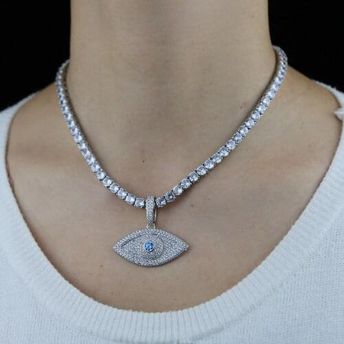 Top Quality 5A Cubic Zirconia CZ Evil Eye Pendant Necklace Full Ice Stone Iced Out Bling Luxury Women Jewelry