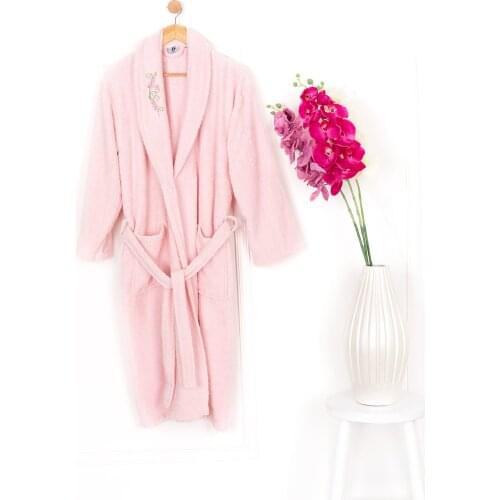 Shawl Collar Embroidered Bathrobe Cotton Extra Soft Single Bathrobe Made of Turkish Quality Cotton