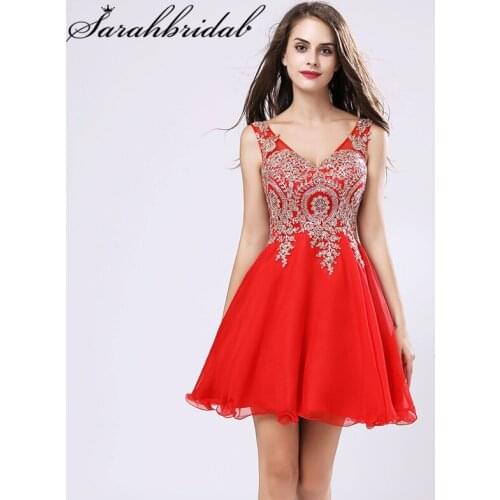 New Elegant Short Junior Homecoming Dresses Embroidery Beaded V Neck Backless Chiffon A Line Cocktail Party Gowns Vestidos LX418