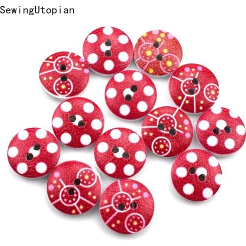100PCS 15MM Mixed Wood Button Cartoon Flatback Wooden Buttons Childrens Round Wooden Buttons Sewing Scrapbooking Craft