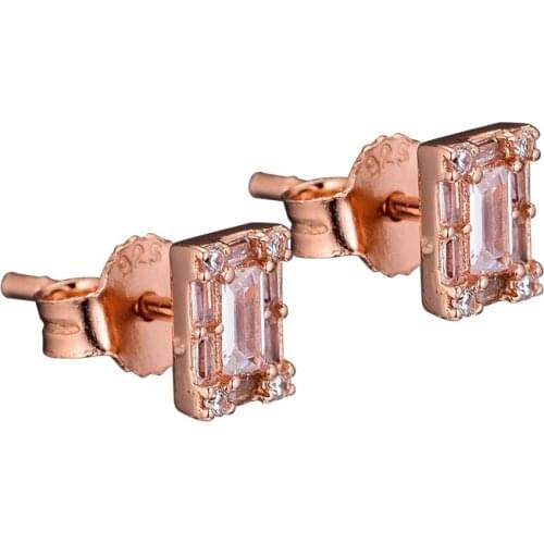 Rose Luminous Ice Stud Earring 100% 925 Sterling-Silver-Jewelry Free Shipping