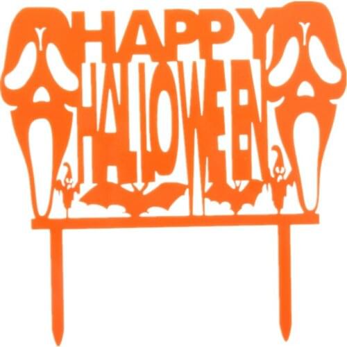 Happy Halloween Cake Flags Skull Bat Orange Acrylic All Saints Day Cake Toppers Halloween Party Cake Decoration Supplies