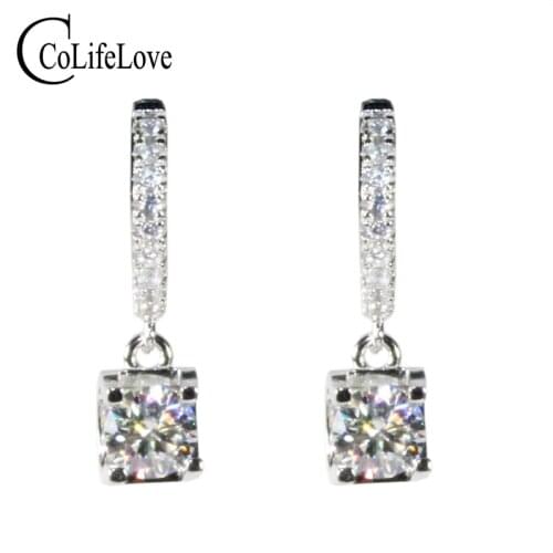 CoLife Jewelry Dazzling Moissanite Dangler for Wedding 0.5ct &1ct F Color Moissanite Drop Earrings 925 Silver Moissanite Eardrop