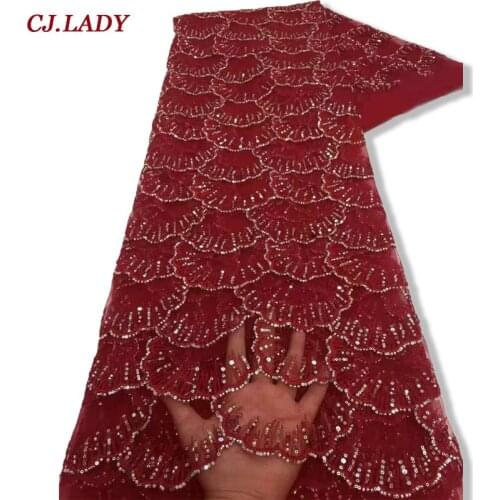 Tulle Lace Fabric Sequins Bridal Sequence Embroidery Elegant African Nigerian Latest Design Style High Quality for Wedding Dress