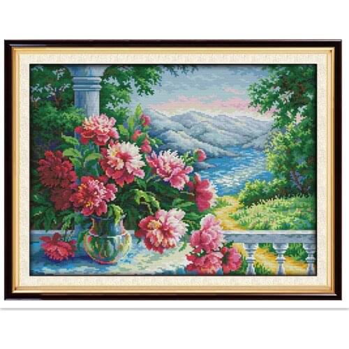 Vase With Distant Mountains 11CT 14CT Printed On Canvas DMC Cross Stitch Fabric Chinese Counted Cross Stitch Pattern Needlework