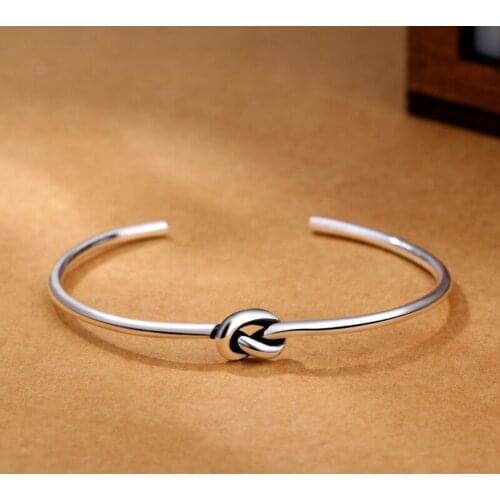 Vintage Retro 925 Silver Knot Bangles Women Classic Handmade Tibetan Silver Creative Bracelet Open Cuff Bangles Jewelry