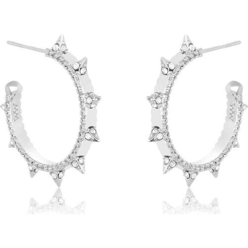 Micro Pave CZ Rock Spike Women Jewelry Gold Silver Color Punk Geometric Circle Hoop Earring